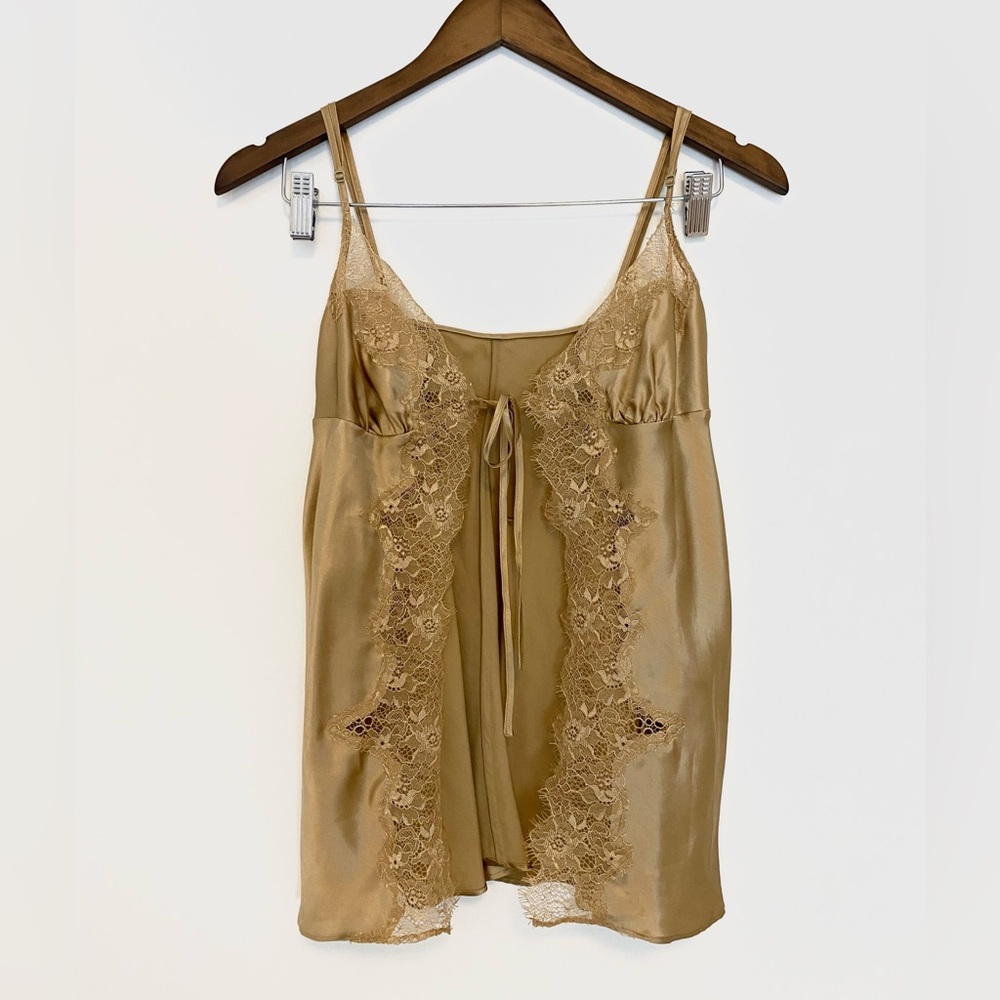 Frederick's of Hollywood Gold Satin Lace Trim Camisole